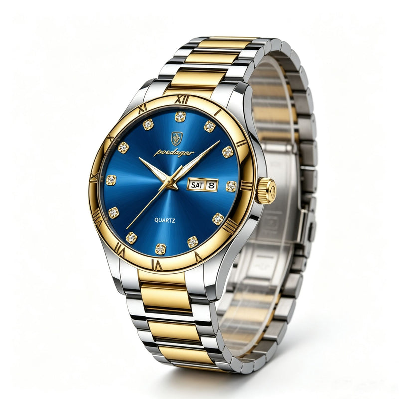 Poedagar Men’s Quartz Watch – Two-Tone Luxury Roman Dial Design