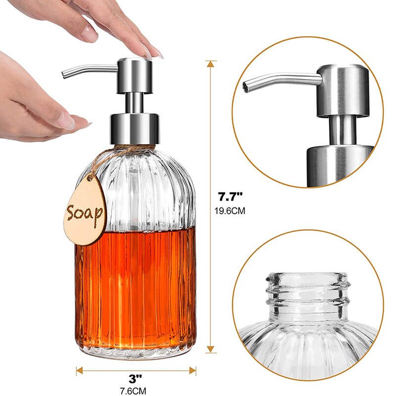 400ml Glass Soap Dispenser with Stainless Steel Stainless Steel Pump
