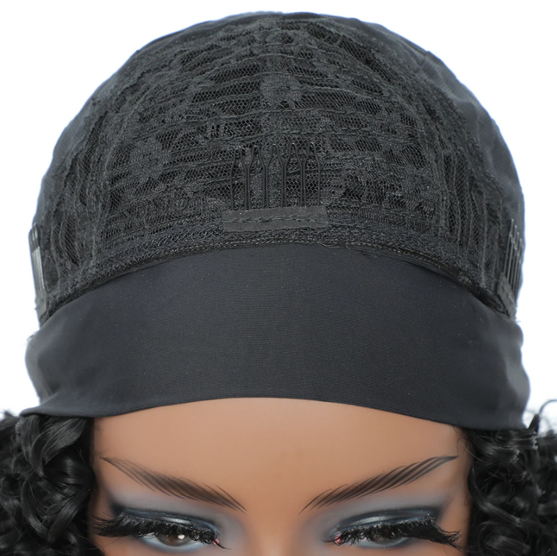 Short Deep Water Curly Headband Wigs Glueless Afro Kinky Deep Curly Wigs