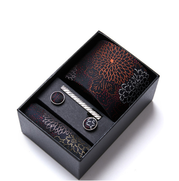 Fashion Elegant Men's Necktie Gift Box Striped Tie Handchief Cufflink Tie Clip Set