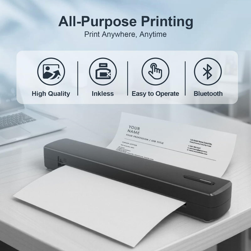 Portable Wireless Inkless Printer, Bluetooth A4 Thermal Printer for Documents & Tattoo Stencils