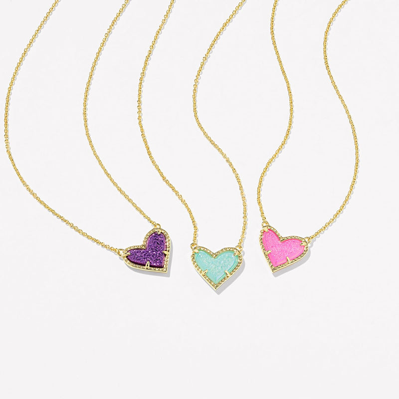 Dainty Druzy Heart Pendant Necklace for Women, 14K Gold Plated Dainty Chain Necklace, Cute Heart Jewelry Gift