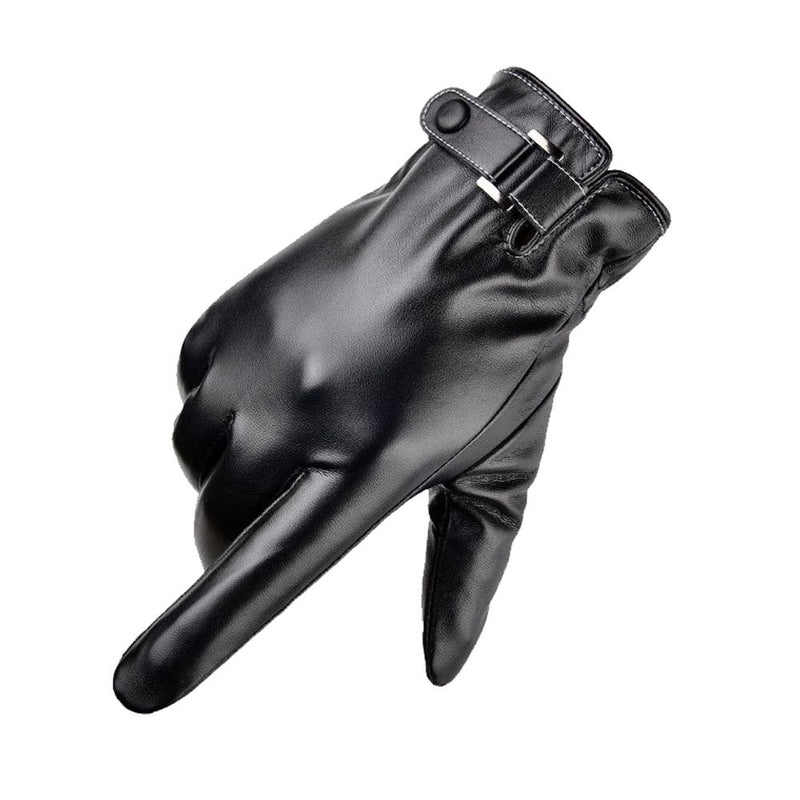 One Pair Men's Winter Cashmere Lined Touchscreen Leather Gloves