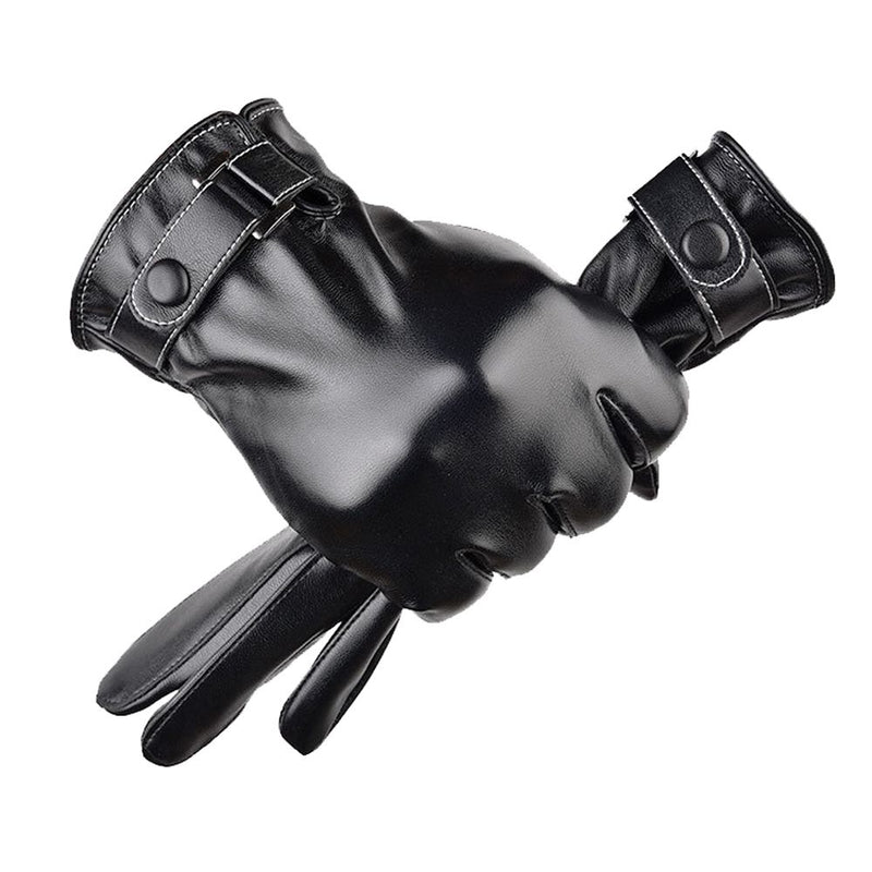 One Pair Men's Winter Cashmere Lined Touchscreen Leather Gloves