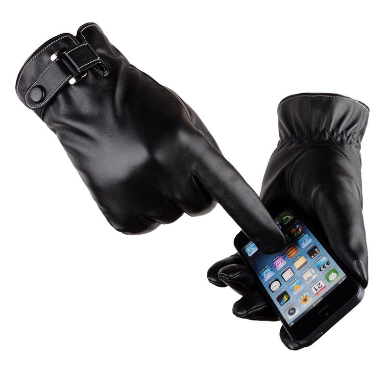 One Pair Men's Winter Cashmere Lined Touchscreen Leather Gloves
