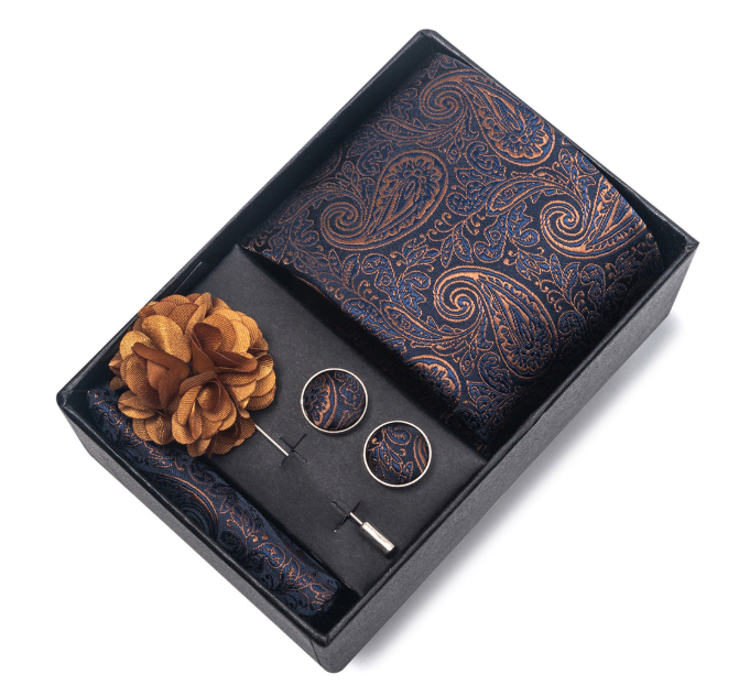 Ties Set Men Necktie Handkerchief Cufflinks Brooch Formal