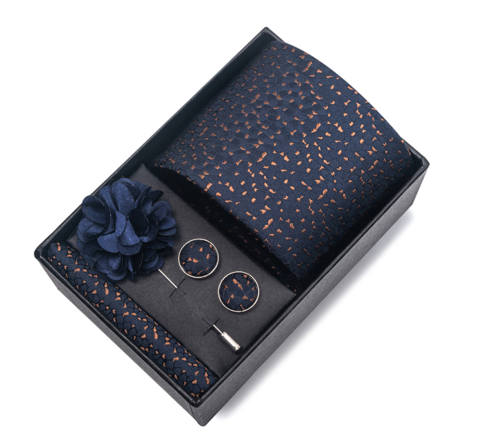 Men Ties Set Color Necktie Handkerchief Cufflinks Brooch Formal
