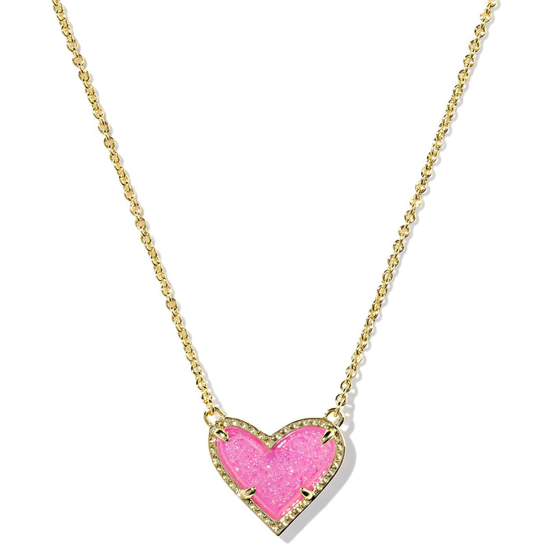 Dainty Druzy Heart Pendant Necklace for Women, 14K Gold Plated Dainty Chain Necklace, Cute Heart Jewelry Gift