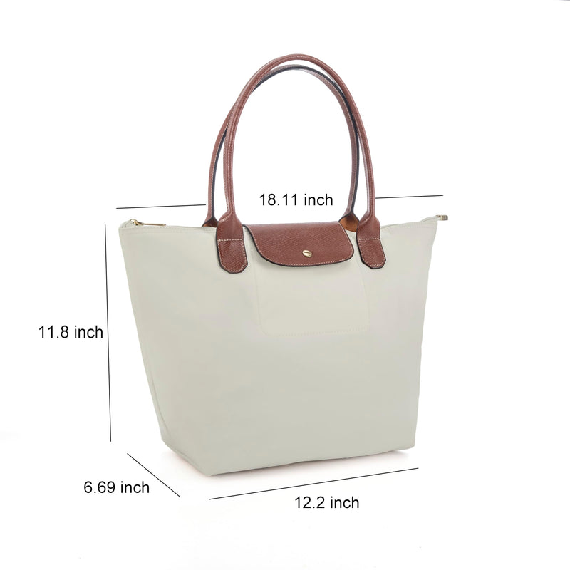 Womans Waterproof Nylon Tote Bag, Foldable Large Capacity Shoulder Handbag for Daily Use