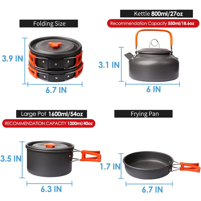 Portable Camping Cookware Set, Foldable Pot Pan Kettle