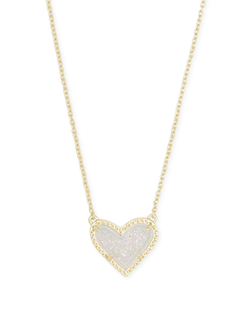 Dainty Druzy Heart Pendant Necklace for Women, 14K Gold Plated Dainty Chain Necklace, Cute Heart Jewelry Gift