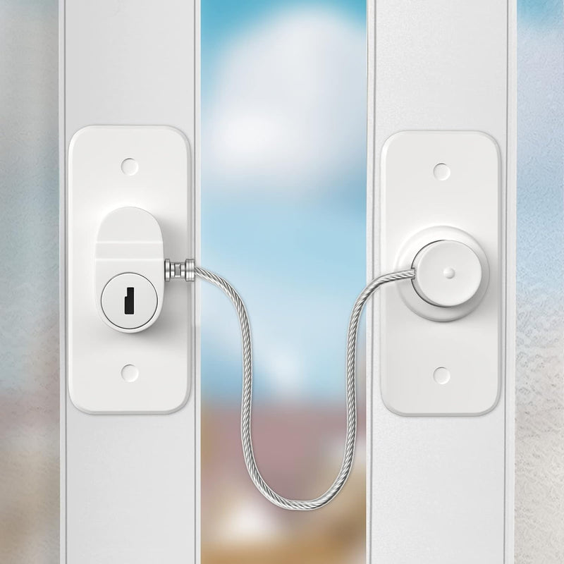 Window Safety Lock, AOSITE 2Pack Window Locks for UPVC No Drilling Window Restrictor Self Adhesive,Versatile Refrigerator Lock with Key Child Window Safety Locks Pet Safety Cable Lock for Childproof