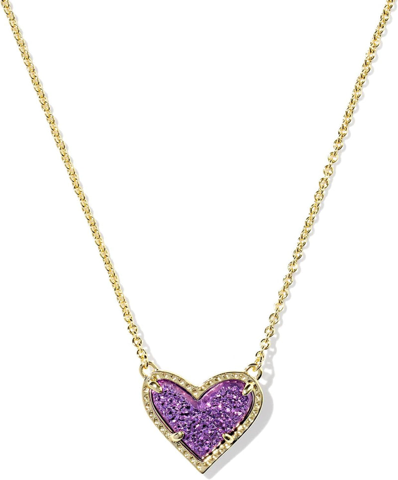 Dainty Druzy Heart Pendant Necklace for Women, 14K Gold Plated Dainty Chain Necklace, Cute Heart Jewelry Gift