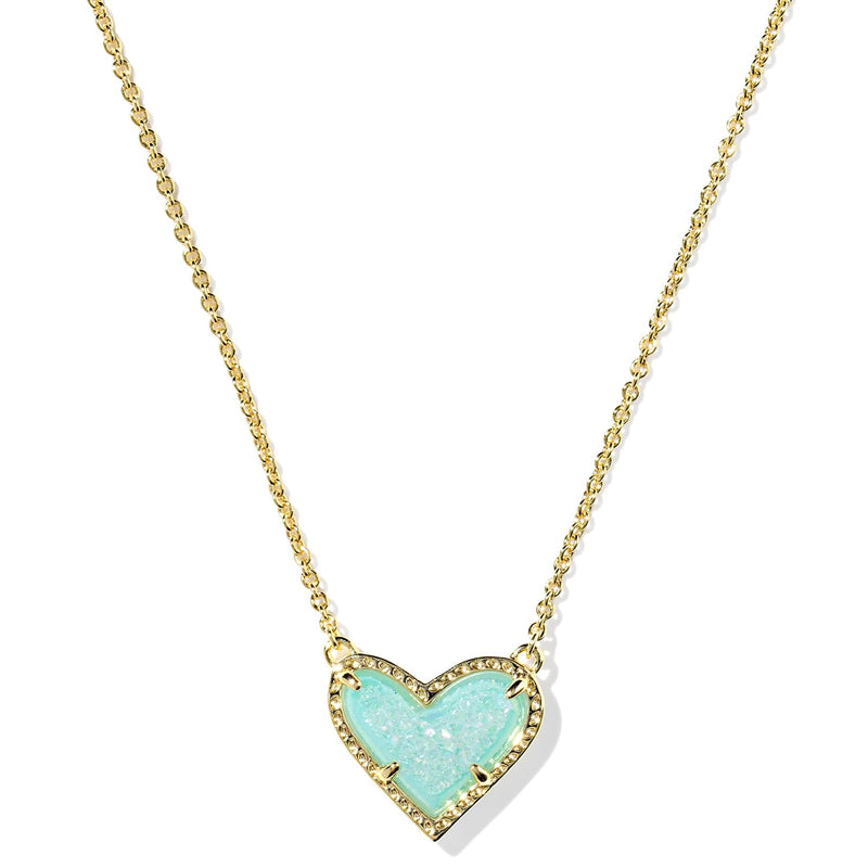 Dainty Druzy Heart Pendant Necklace for Women, 14K Gold Plated Dainty Chain Necklace, Cute Heart Jewelry Gift