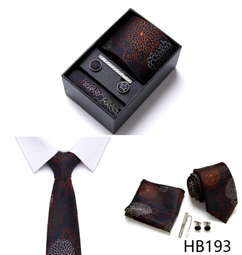 Fashion Elegant Men's Necktie Gift Box Striped Tie Handchief Cufflink Tie Clip Set