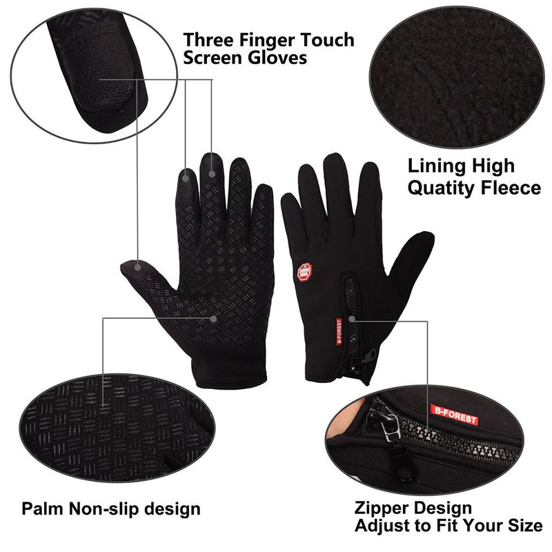 One Pair Waterproof Winter Gloves with Touch Screen & Fleece Liner