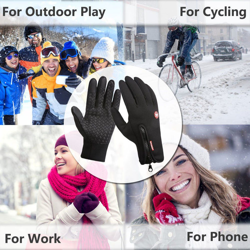 One Pair Waterproof Winter Gloves with Touch Screen & Fleece Liner