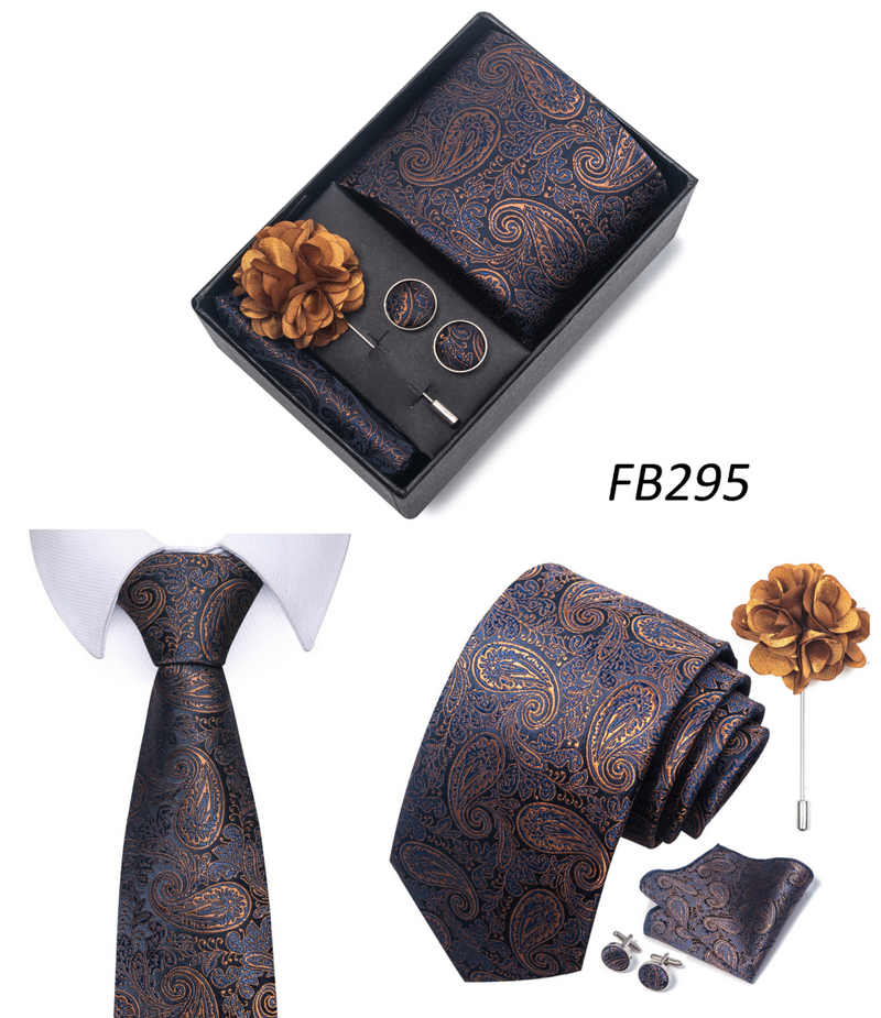 Ties Set Men Necktie Handkerchief Cufflinks Brooch Formal