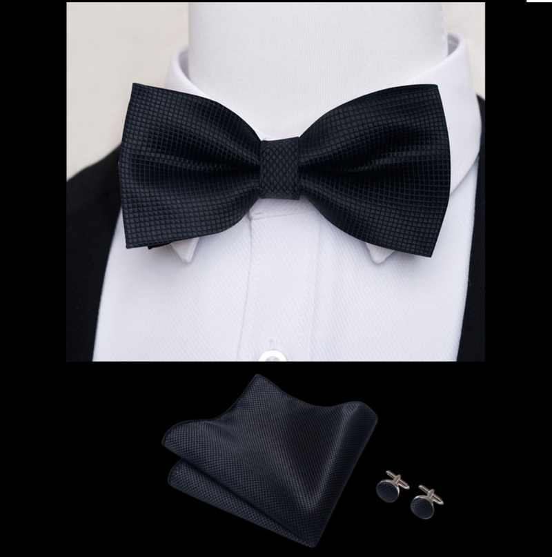 IPSTYLE Men's Bow Tie Set - Pocket Square, Cufflinks and Gift Box