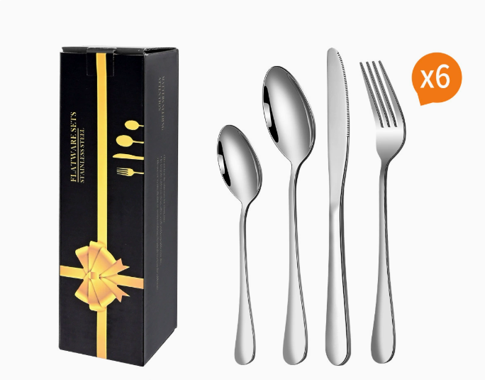24pcs Stainless Steel Flatware Cutlery Set for Home Kitchen Restaurant Hote