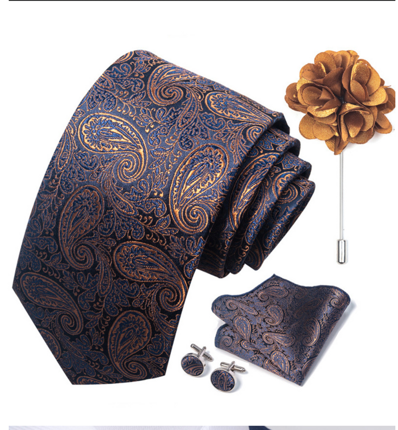 Ties Set Men Necktie Handkerchief Cufflinks Brooch Formal