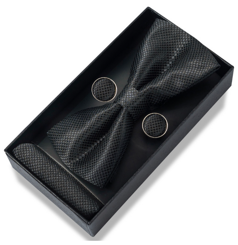 IPSTYLE Men's Bow Tie Set - Pocket Square, Cufflinks and Gift Box