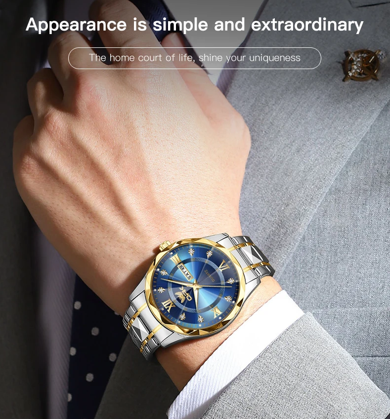 Men's steel strap quartz watch dual calendar waterproof night light