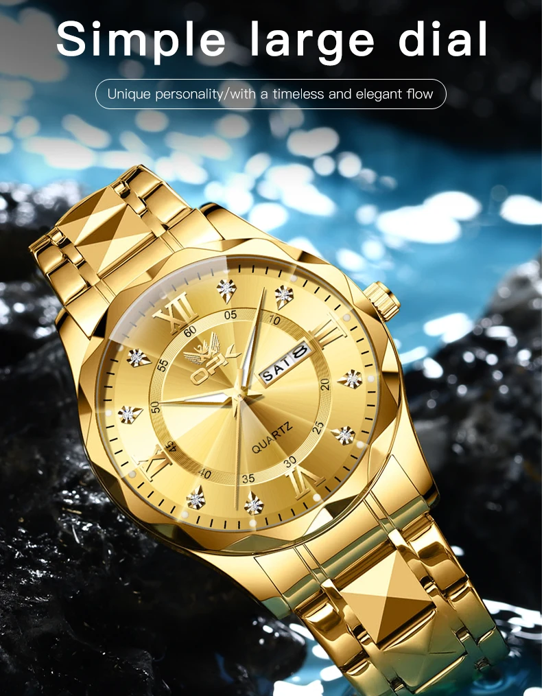 Men's steel strap quartz watch dual calendar waterproof night light