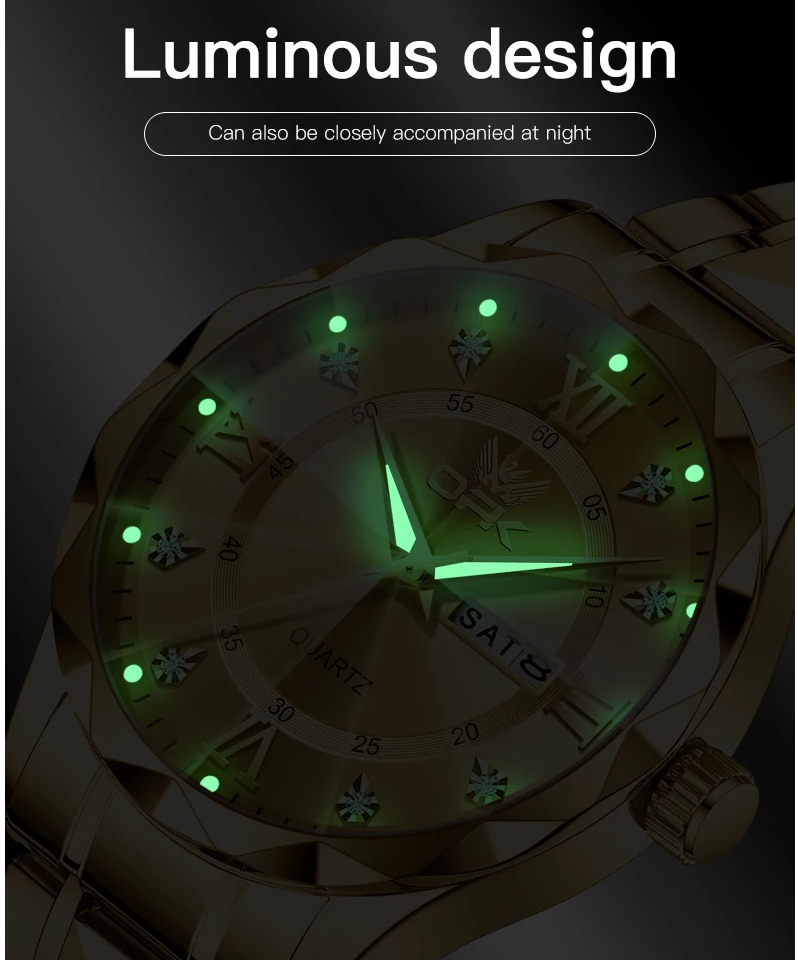 Men's steel strap quartz watch dual calendar waterproof night light