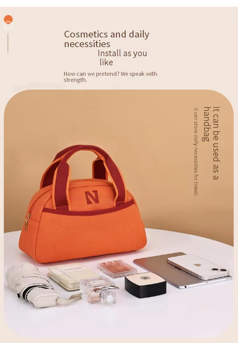 High Quality Durable Fashion Ins-Style Canvas Large Capacity Cosmetic Bag Zipper Closure Soft Handle Portable Travel Storage