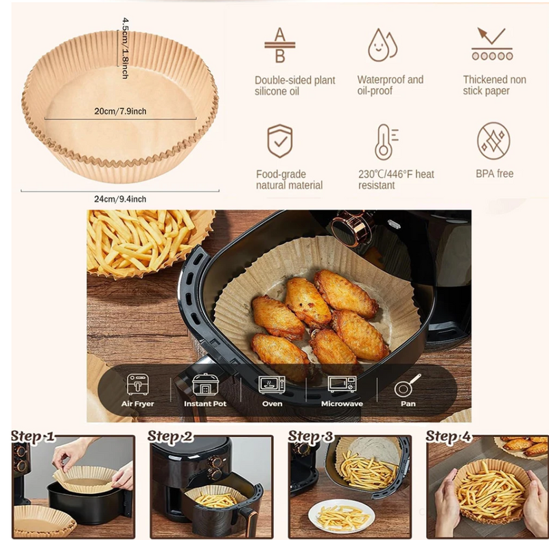 Disposable Air fryer Paper Liners Round Parchment - 50 PCS