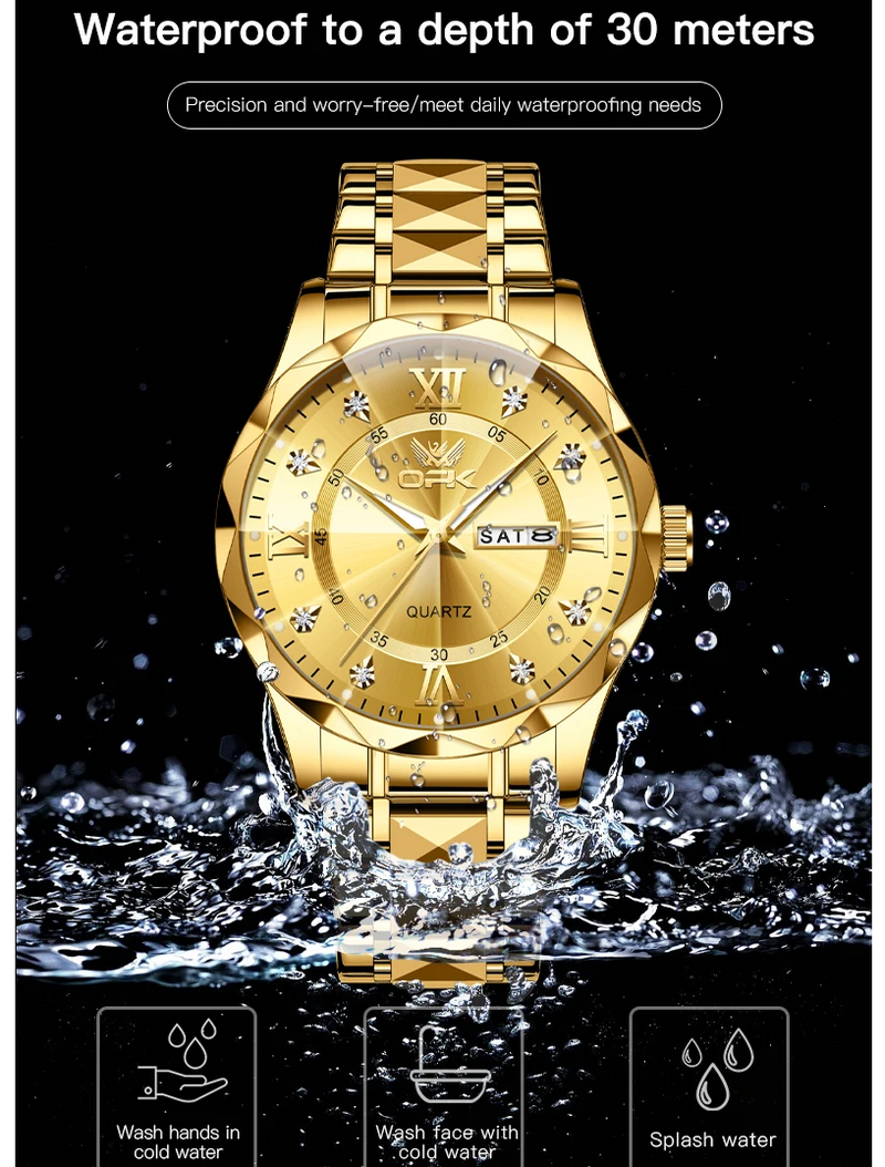 Men's steel strap quartz watch dual calendar waterproof night light