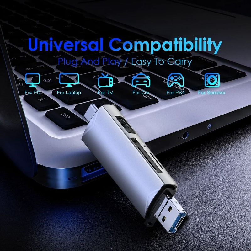 6 in 1 Type C SD TF Card Reader USB 3.0 Micro Flash Drive Card Reader