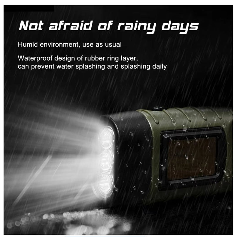 Solar Hand Crank LED Flashlight Emergency Outdoor Light Dynamo Torch