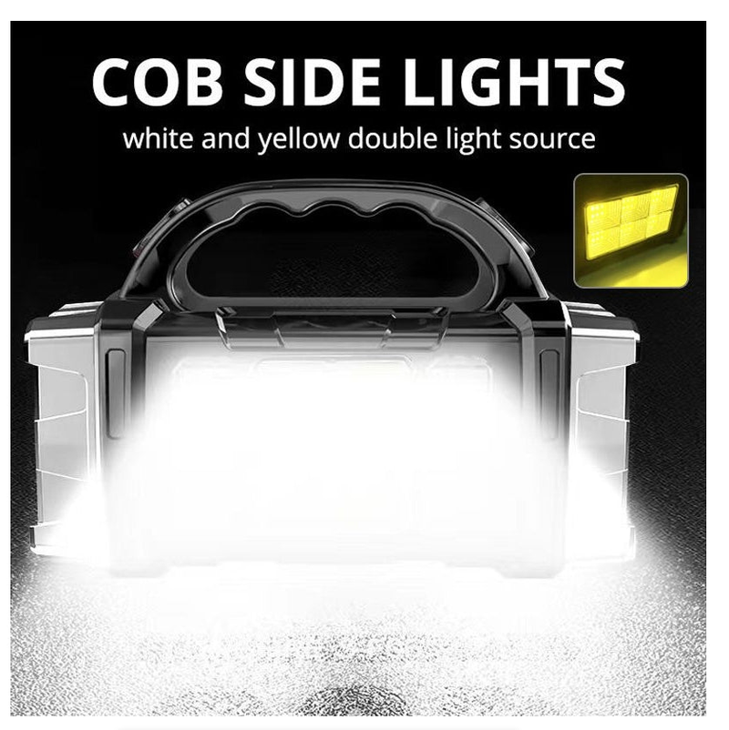 LED Flashlight USB+Solar Rechargeable Flashlight COB Outdoor Camping