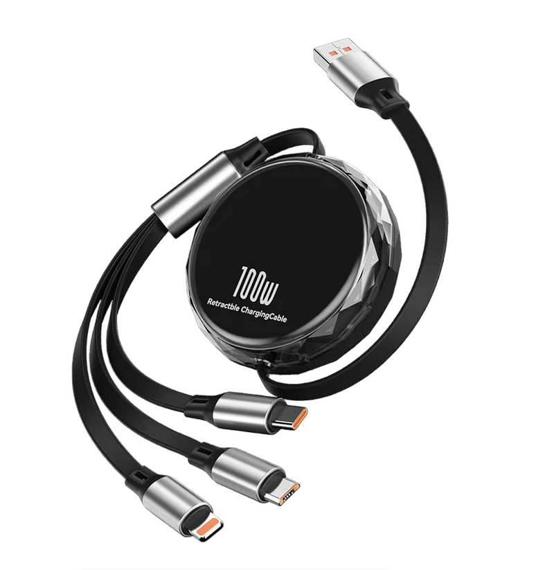 100W 3 in 1 Multi Type C Charger Cable to C Super Fast Charging - Purple