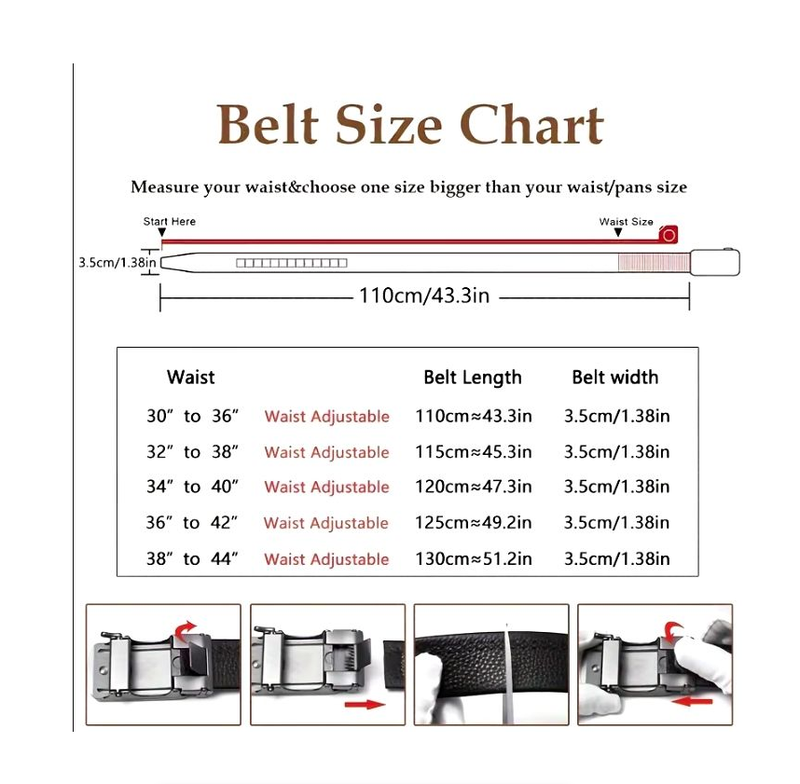 Leather belt men Genuine Leather Belts, Automatic Buckle Belt, Adjustable No Hole Belt Jeans Belt