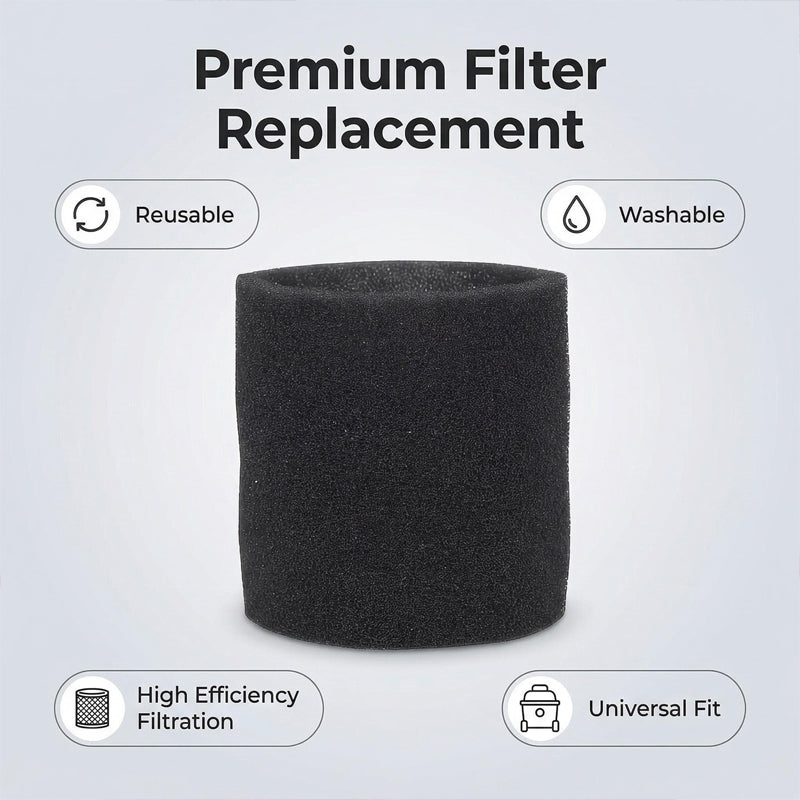 Washable Shop-Vac Vacuum Filter, Reusable Polyurethane Sponge Replacement Filter