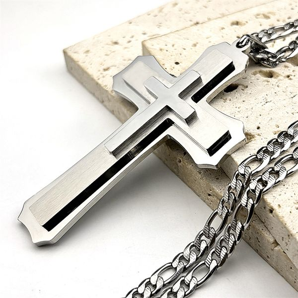 Big Jesus Christian Cross Pendant Necklace for Men Woman Stainless Steel