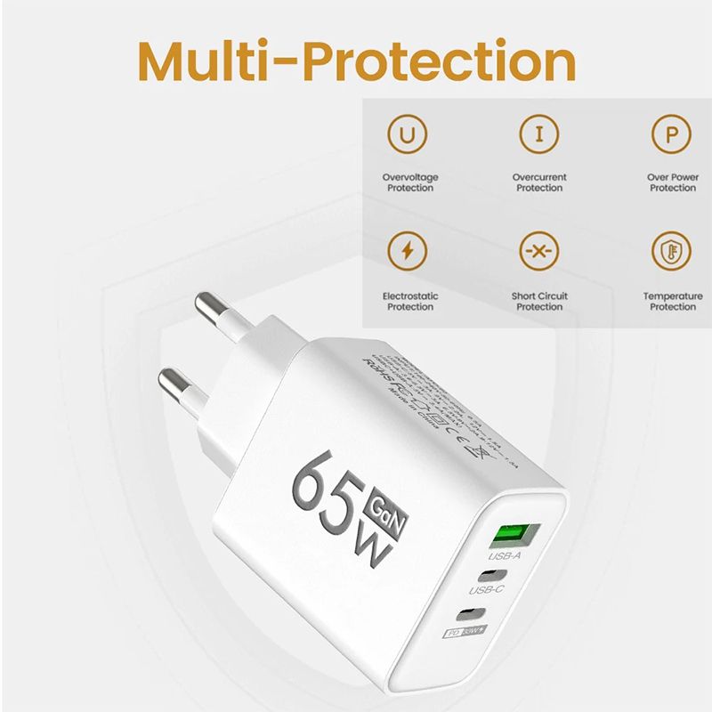 USB Type C Charger Adapter 65W Fast Charger Compatible With IPhone Xiaomi
