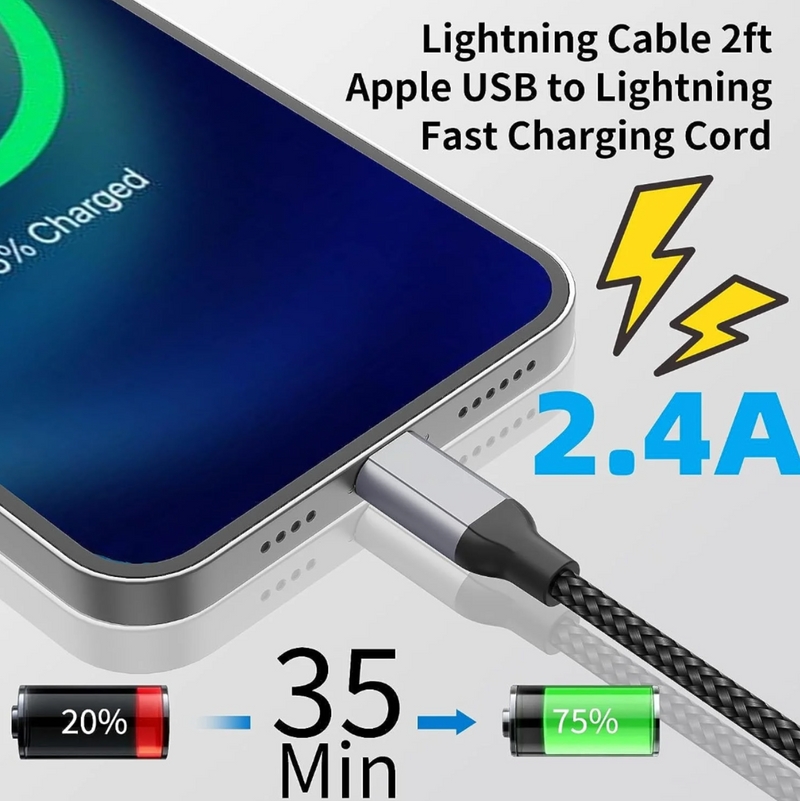 USB A to Lightening Cable Compatible With IPhone And IPad
