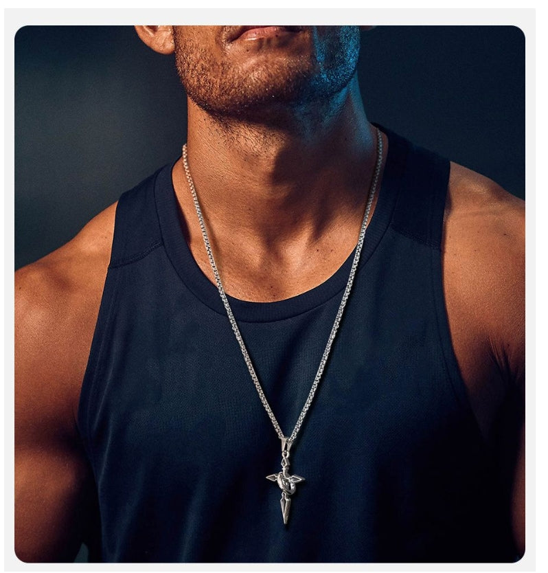 Arrow Shaped Cross Necklaces for Men Woman - Cross with Circle Pendant