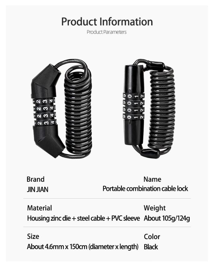 Mini Password Lock Anti Theft Bicycle Durable Steel Wire Lock