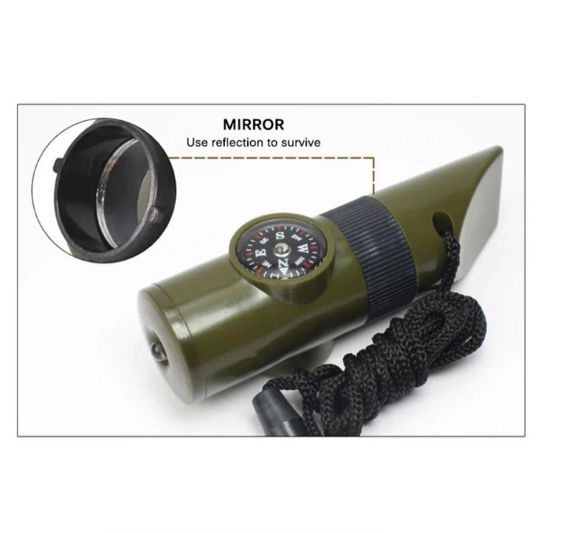 7 in 1 Jungle Survival Whistle Hiking Whistle Compass Mirror Flashlight
