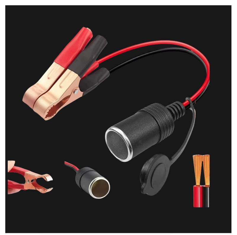 Car Battery Clip to Cigarette Lighter Socket High Power Pure Copper Adapter