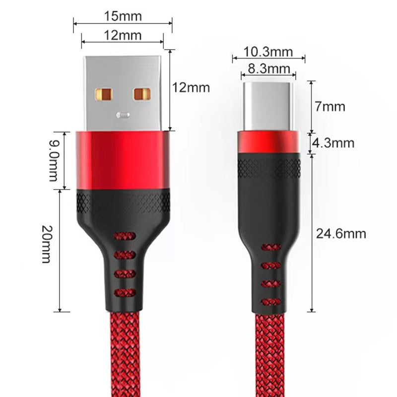 3m Cable Extended USB TYPE-C Micro Lightning Cable Braided Data Cable