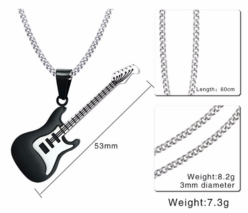 Men's Necklace - Musical Based Rock Hip Hop Electric Guitar Bass Necklace