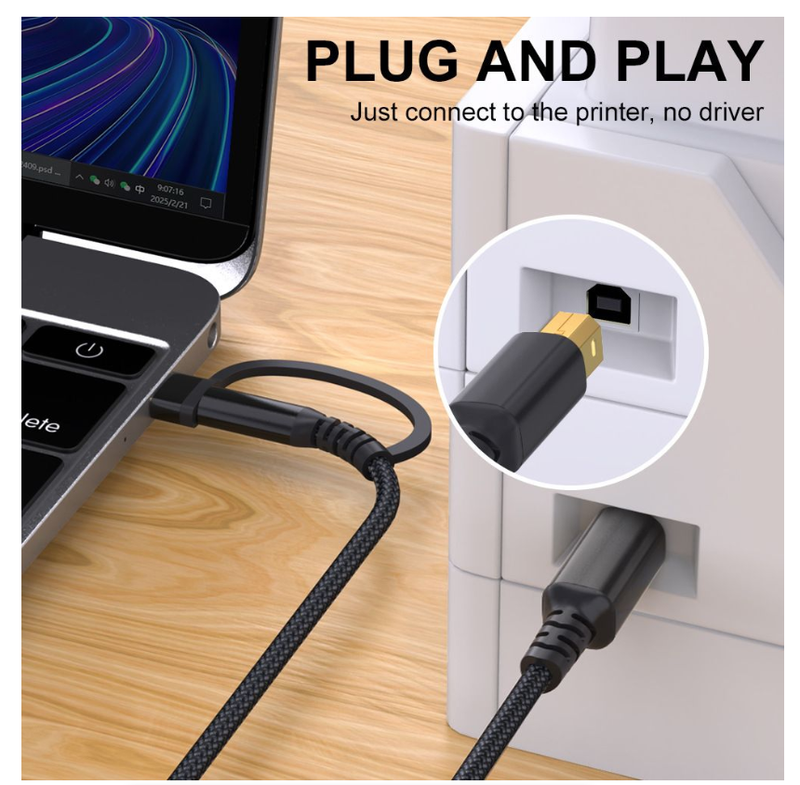 Printer Cable USB Printer Cord High-Speed USB B to USB C Fast cable