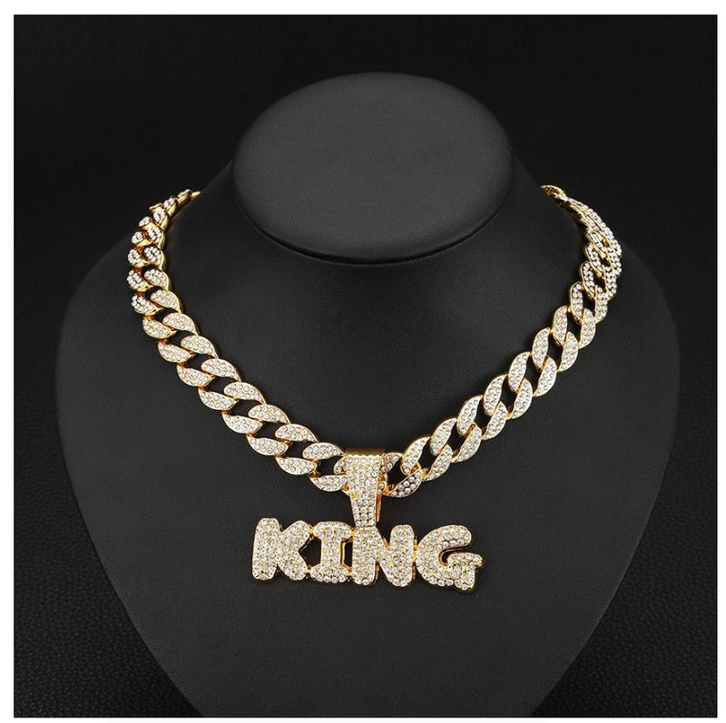 Men Rhinestone King Pendant Hip Hop Necklaces Male Charm Jewellery Gift