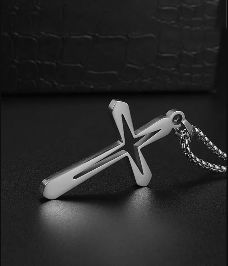 Simple Hollow Cross Pendant Men's Hip Hop Stainless Steel Necklace